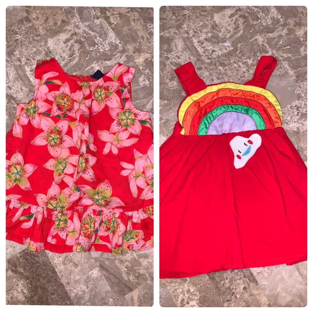 Baby Gap Red Floral Top & Red Over The Rainbow Dress